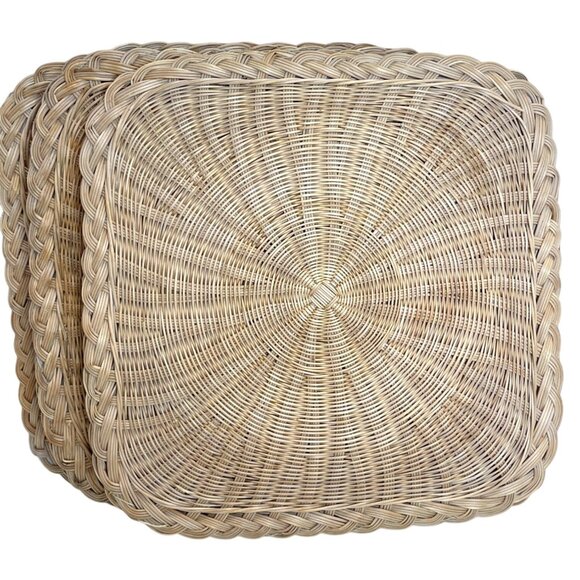 Retro Boho Square Woven Rattan Wicker Raffia Hot Pad Trivets Set Braided Edge - Picture 10 of 10